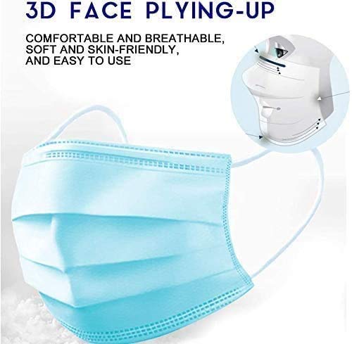 3-Ply Disposable Face Masks, Soft on Skin, Pack of Blue Masks with Elastic Earloops (500 Masks)