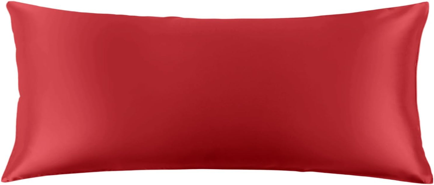 THXSILK 100% Pure Mulberry Silk Pillowcase for Hair and Skin, Upgraded Real 22 Momme Grade 6A+ Silk, Durable, Soft and Anti-Aging Silk Body Pillow Case with Zipper(Body Size 20"x54", Red)