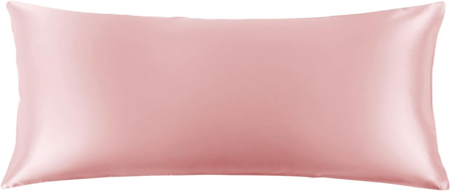 THXSILK 22 Momme Mulberry Silk Zipper Pillow Case, 100% Pure Mulberry Real Silk Body Pillowcase, Both Sides Grade 6A+ Silk for Hair and Skin, 1PC (Light Pink, Body Size 20"x54")