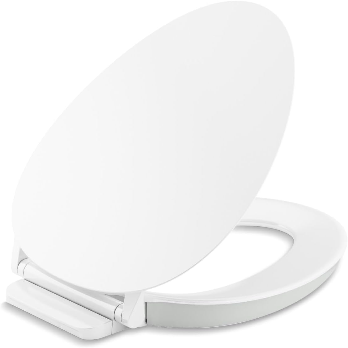 KOHLER 57777-GCF-0 Cymbal ReadyLatch Quiet-Close Soft Close Toilet Seat Elongated, Flexible CoreFlex Material, Wider Toilet Seat Surface, Home Essentials, White with Ice Grey Core Center