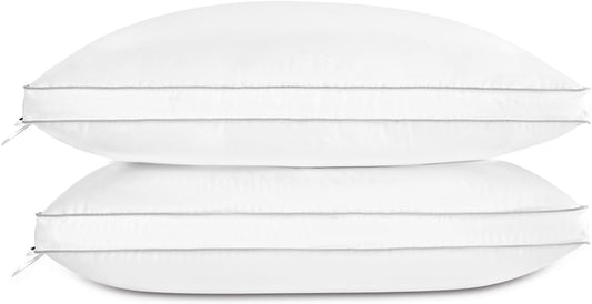 Globon Luxury Feather Down Pillow Standard Queen Size for Sleeping, Hotel Collection Fluffy Pillow, Low Soft Gusseted Bed Pillows, 18"X26", Pack of 2