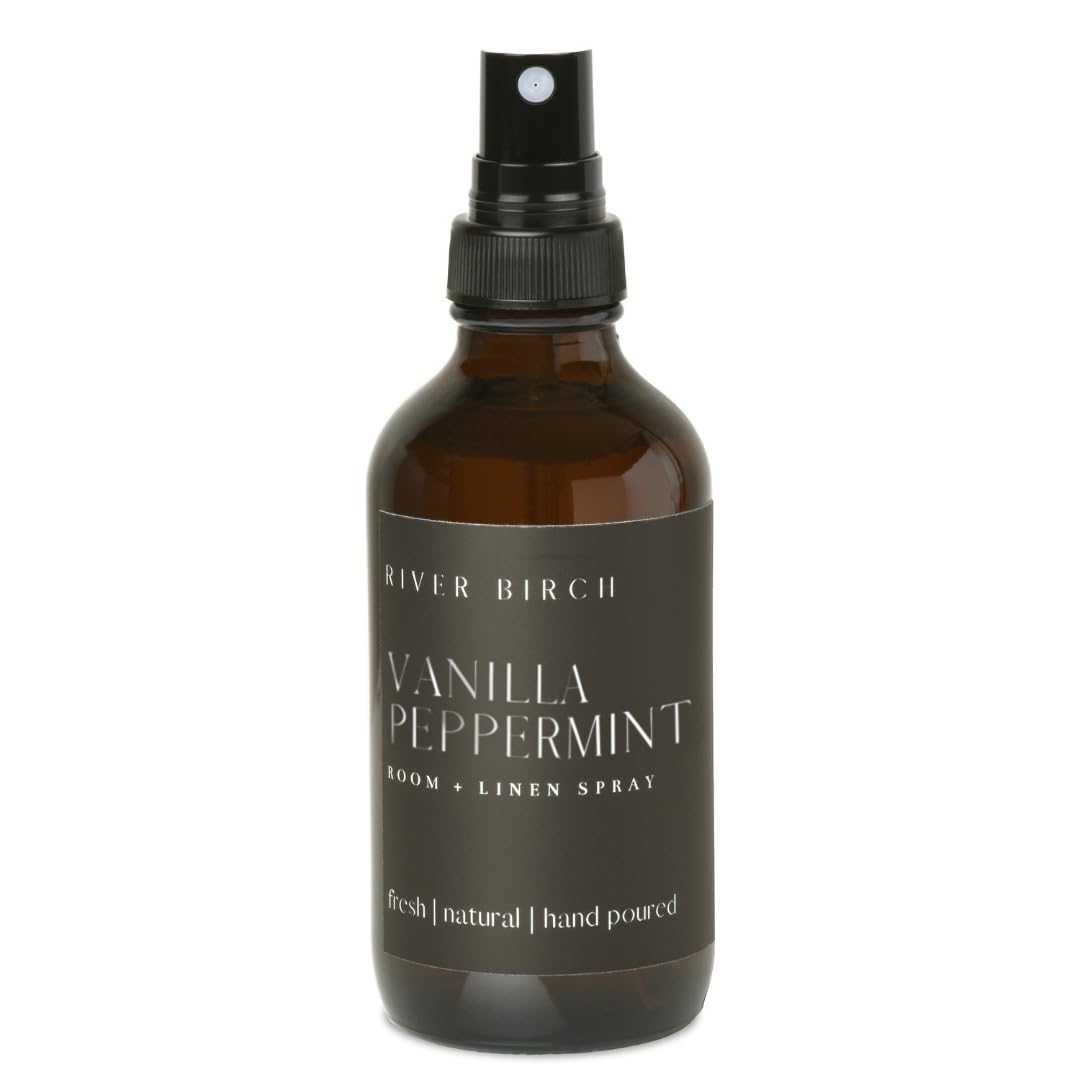 River Birch Vanilla Peppermint Scented Linen and Room Spray | Home Fragrance | 4 oz Glass Amber Bottle | Luxury Signature Scent | Handmade in Texas