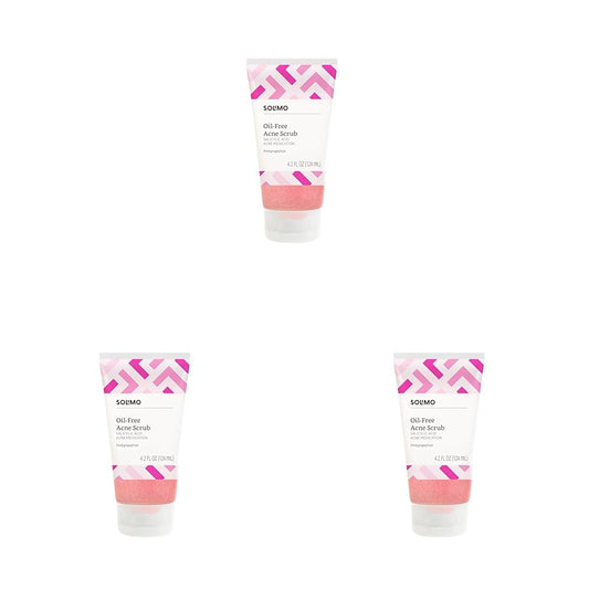 Amazon Brand - Solimo Oil-free Pink Grapefruit Facial Scrub, 2% Salicylic Acid Acne Medication, Dermatologist Tested, 4.2 fl oz (Pack of 3)