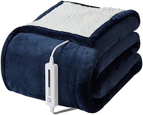 EHEYCIGA Heated Blanket Electric Blanket Twin - Heating Blanket with 5 Heating Levels & 10 Hours Auto Off, Soft Cozy Sherpa Washable Blanket with Fast Heating, 62 x 84 Inches, Navy Blue