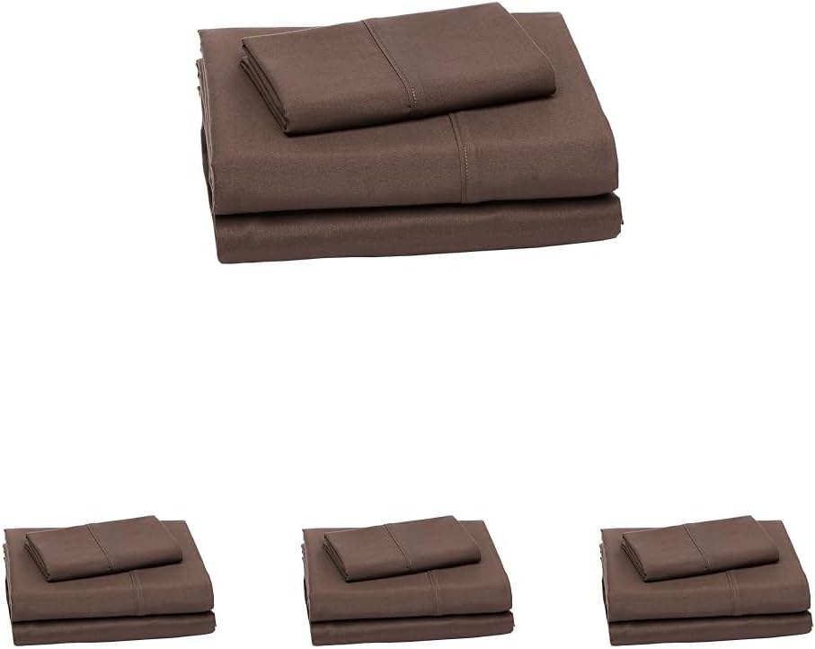 Amazon Basics Lightweight Super Soft Easy Care Microfiber 3-Piece Bed Sheet Set with 14-Inch Deep Pockets, Twin XL, Solid, Chocolate (Pack of 4)