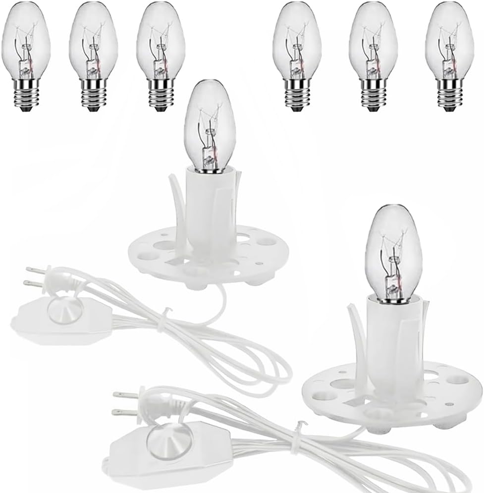 Himalayan Salt Lamp Cord White, 6ft with Dimmer Switch, Replacement Cord with 3.34 Inch Base, 6 25W E12 Bulbs (2)