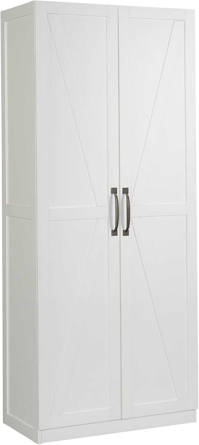 Sauder HomePlus Farmhouse Multipurpose Storage Cabinet Tall Pantry with Adjustable Shelves, in White Finish