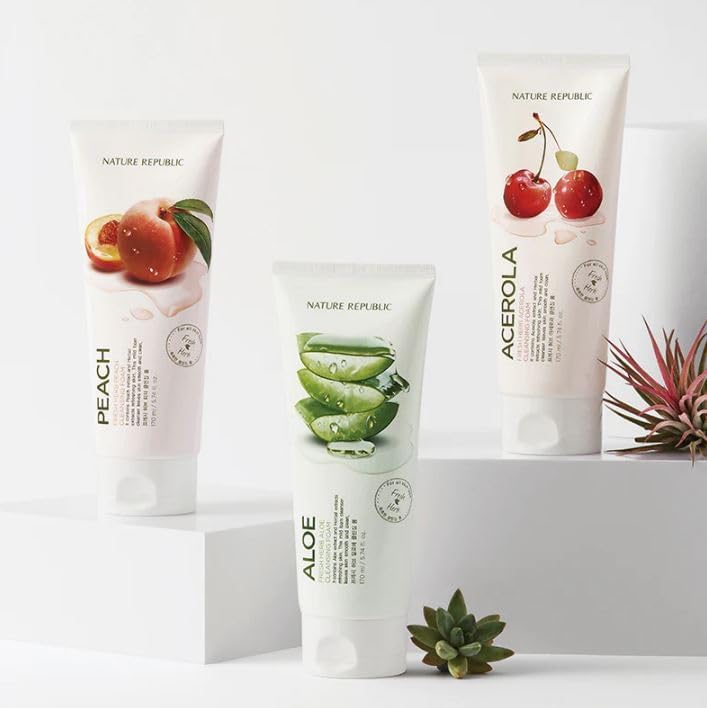 Nature Republic Fresh Herb Acerola cleansing foam Hydration & Moisturizing daily Makeup Remover, Nighttime Foaming Pore Cleansing aloe face wash,Korean Skin Care for All Skin Types 170ml / 5.74 fl Oz