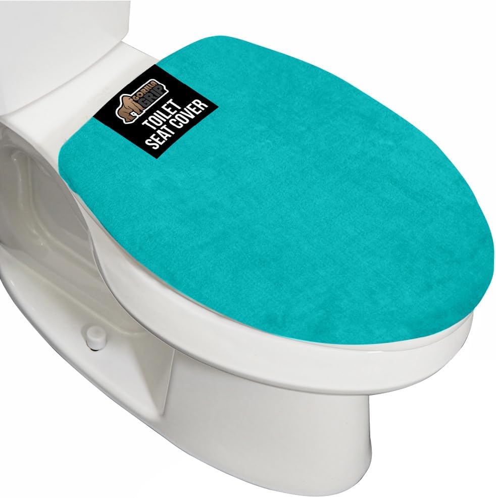 GORILLA GRIP Thick Memory Foam Bathroom Toilet Lid Seat Cover, Soft Velvet Topside, Machine Wash, Plush Cushioned Covers Fits Most Size Lids, Decorative Bath Room Accessories, 19.5x18.5, Turquoise