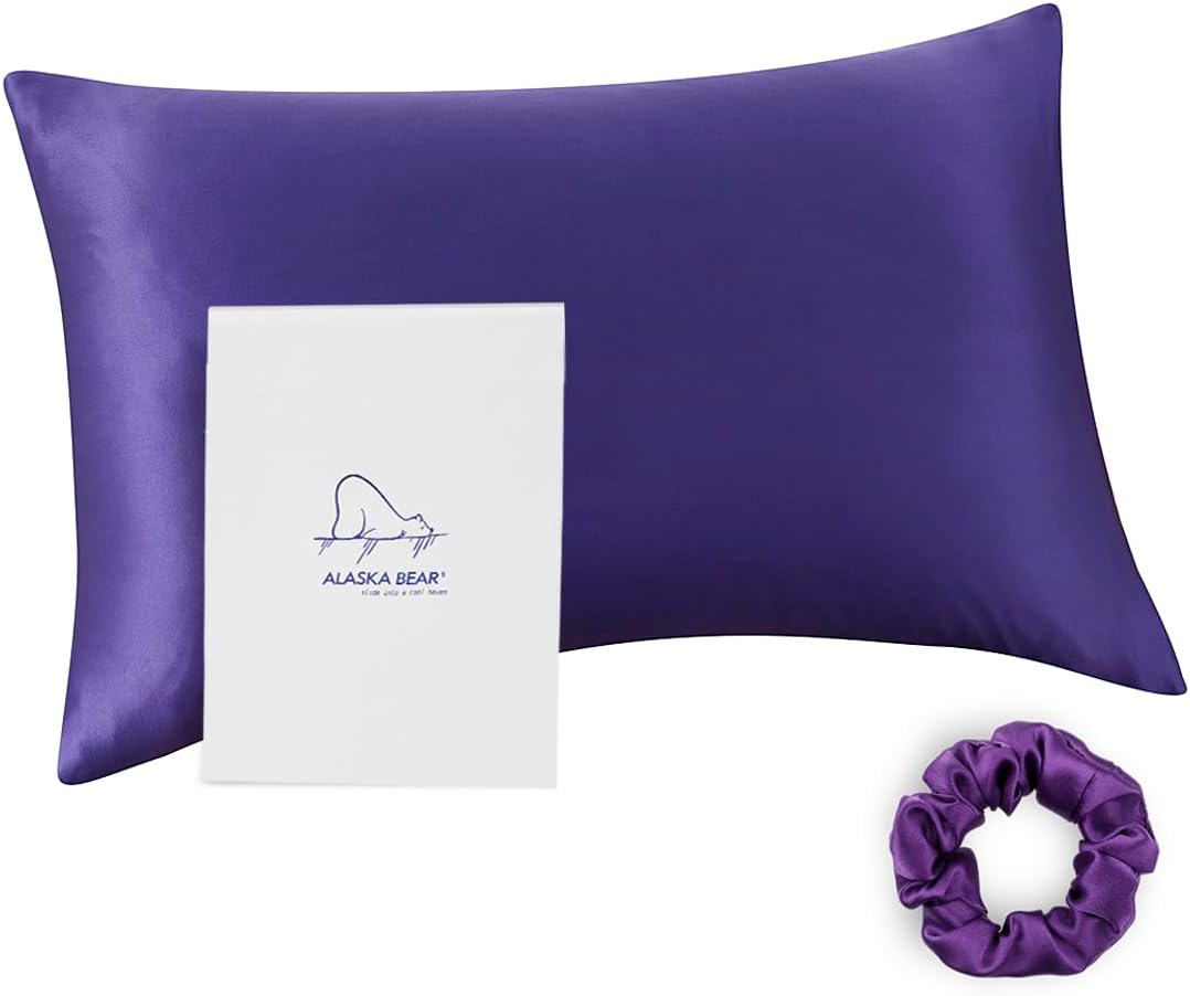 ALASKA BEAR Silk Pillowcase 100 Percent Mulberry Silk, Queen (1, Vibrant Purple)