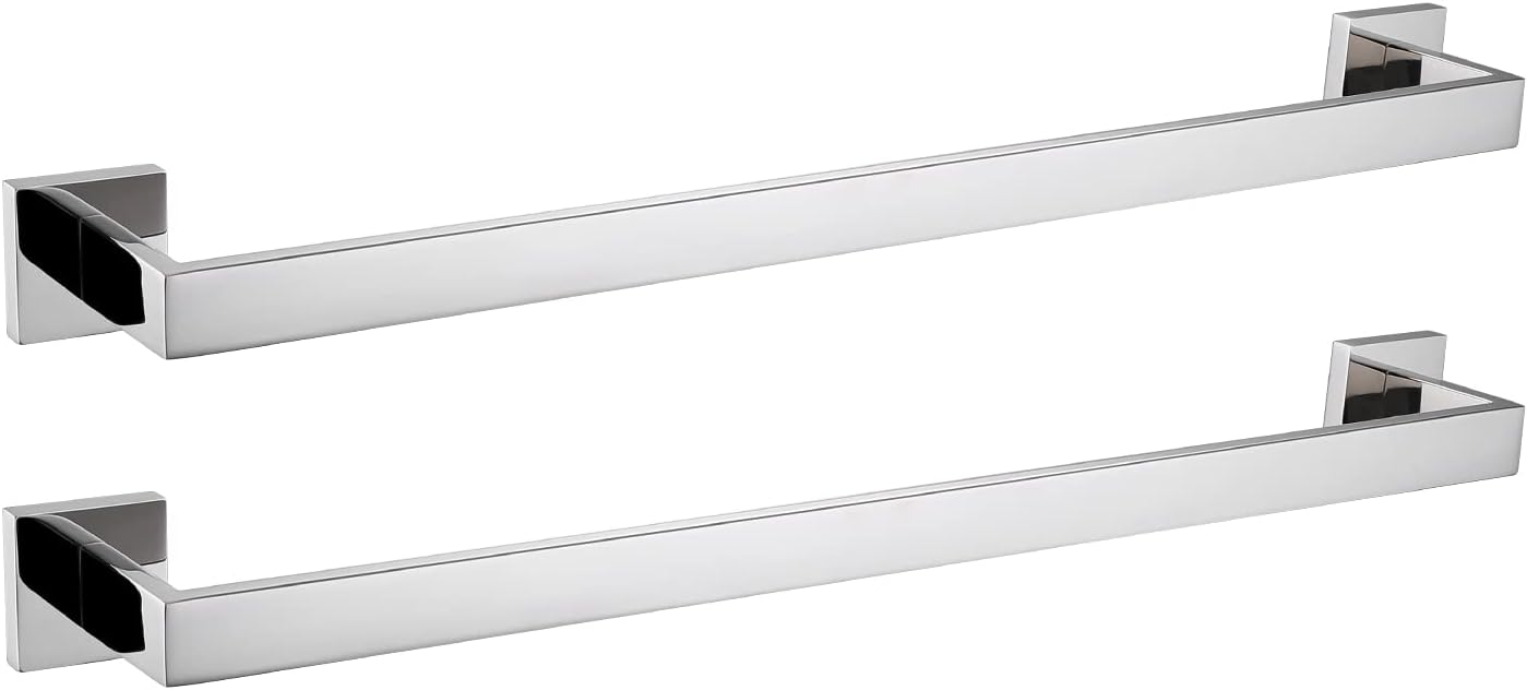 LANC Bath Towel Bars Chrome Polished 2 Pack 24-Inch Bathroom Towel Rail Square Towel Racks Kitchen Towel Holders Stainless Steel Wall Mount Silver Towel Hanger Towel Rods,A8804-6CP