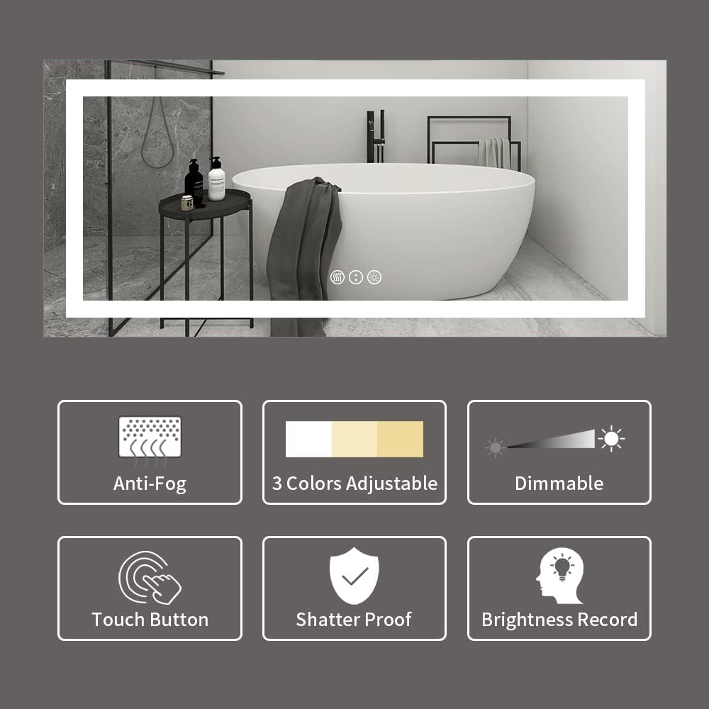 Amorho LED Bathroom Mirror 72" X32" with Front and Backlight, Large Dimmable Wall Mirrors with Anti-Fog, Shatter-Proof, Memory, 3 Colors, Double LED Vanity Mirror