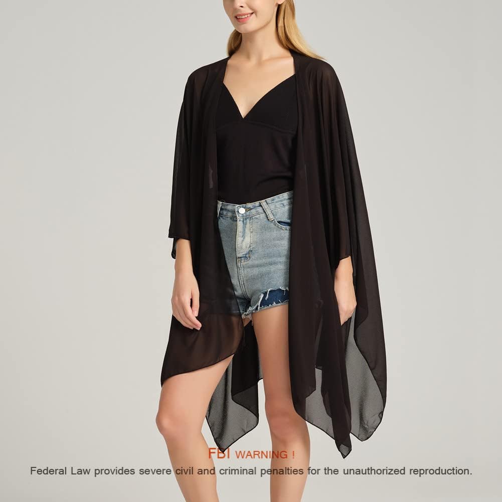 Women's Bohemian Floral Chiffon Beach Cover up Swimsuit Kimono Summer Swimwear Cardigans