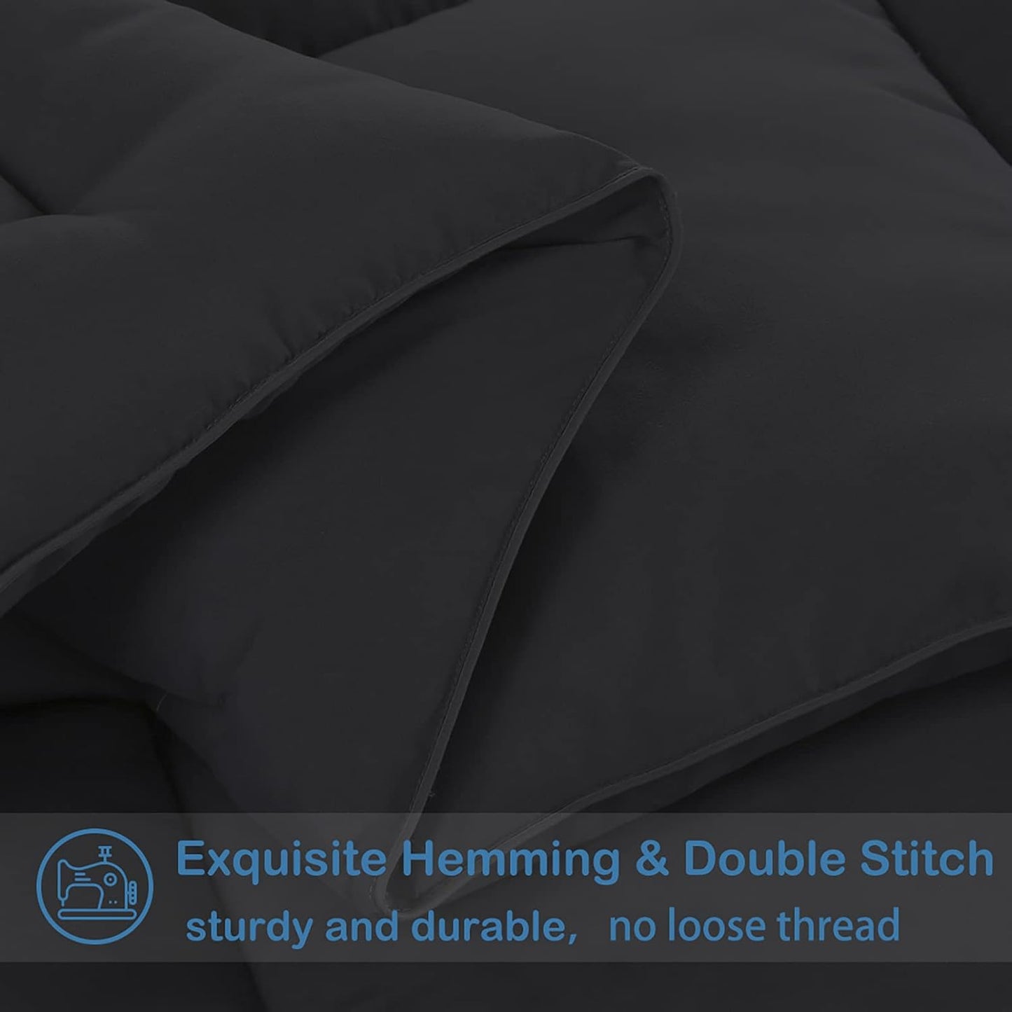 EASELAND Oversized Queen Down Alternative Comforter - Quilted Duvet Insert for All Seasons, Soft Lightweight with Corner Tabs, Summer Winter Warm Bedding, Black 98×98 Inches