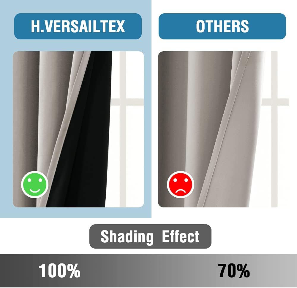 H.VERSAILTEX 100% Blackout Curtains for Bedroom Thermal Insulated Blackout Curtains 84 Inches Long Rod Pocket Window Drapes for Living Room with Black Liner 2 Panels Set, Warm Taupe
