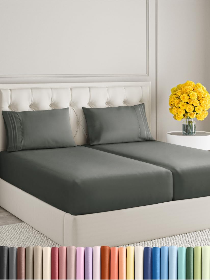 Split King Size 5 Piece Sheet Set - Extra Soft, Breathable And Cooling Sheets - Hotel Luxury Bed Sheets for Women And Men - Deep Pockets, Easy-Fit & Wrinkle-Free - Dark Slate Grey Oeko-Tex Bed Sheets