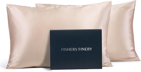 Fishers Finery 25mm 100% Pure Mulberry Silk Pillowcase 2 Pack (Taupe Queen 2 Pack)