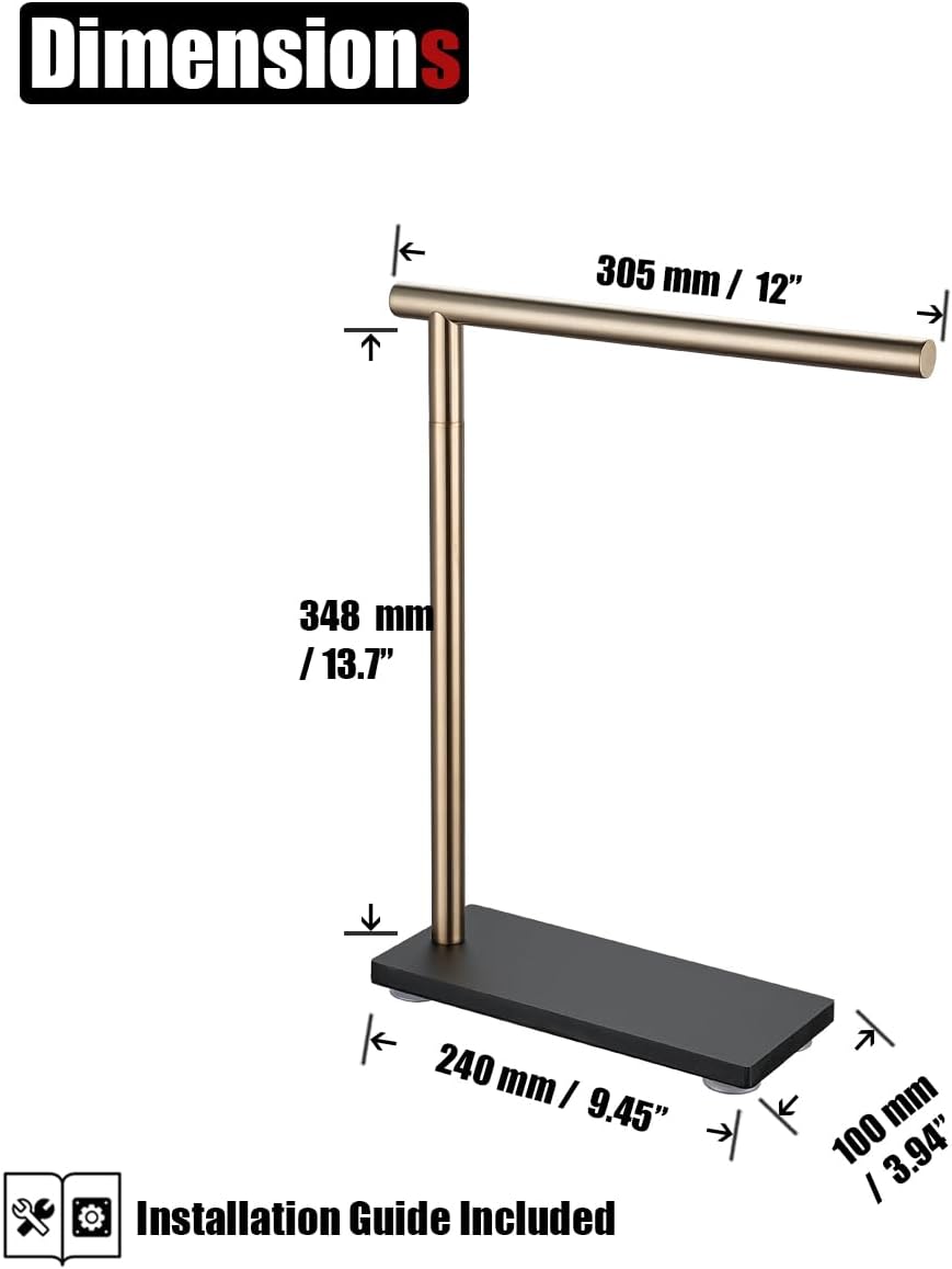 JQK Hand Towel Holder Stand Champagne Bronze, Modern Tree Rack Free Standing for Countertop with 12 Inch Bar, 304 Stainless Steel Thicken 0.8mm, HTT170-CB