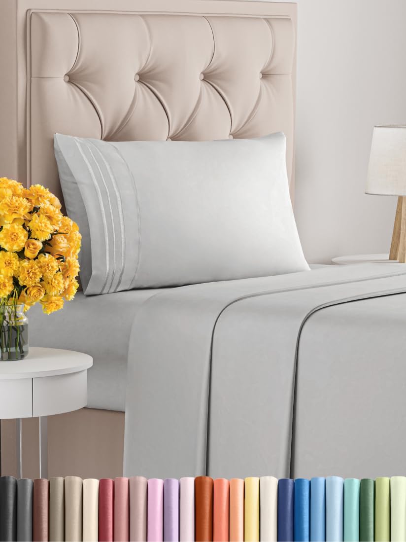 Twin Size 3 Piece Sheet Set - Extra Soft, Breathable & Cooling Sheets - Hotel Luxury Durable Bed Sheets for Women & Men - Deep Pockets, Easy-Fit & Wrinkle-Free Sheets - Soft Grey Oeko-Tex Bed Sheets