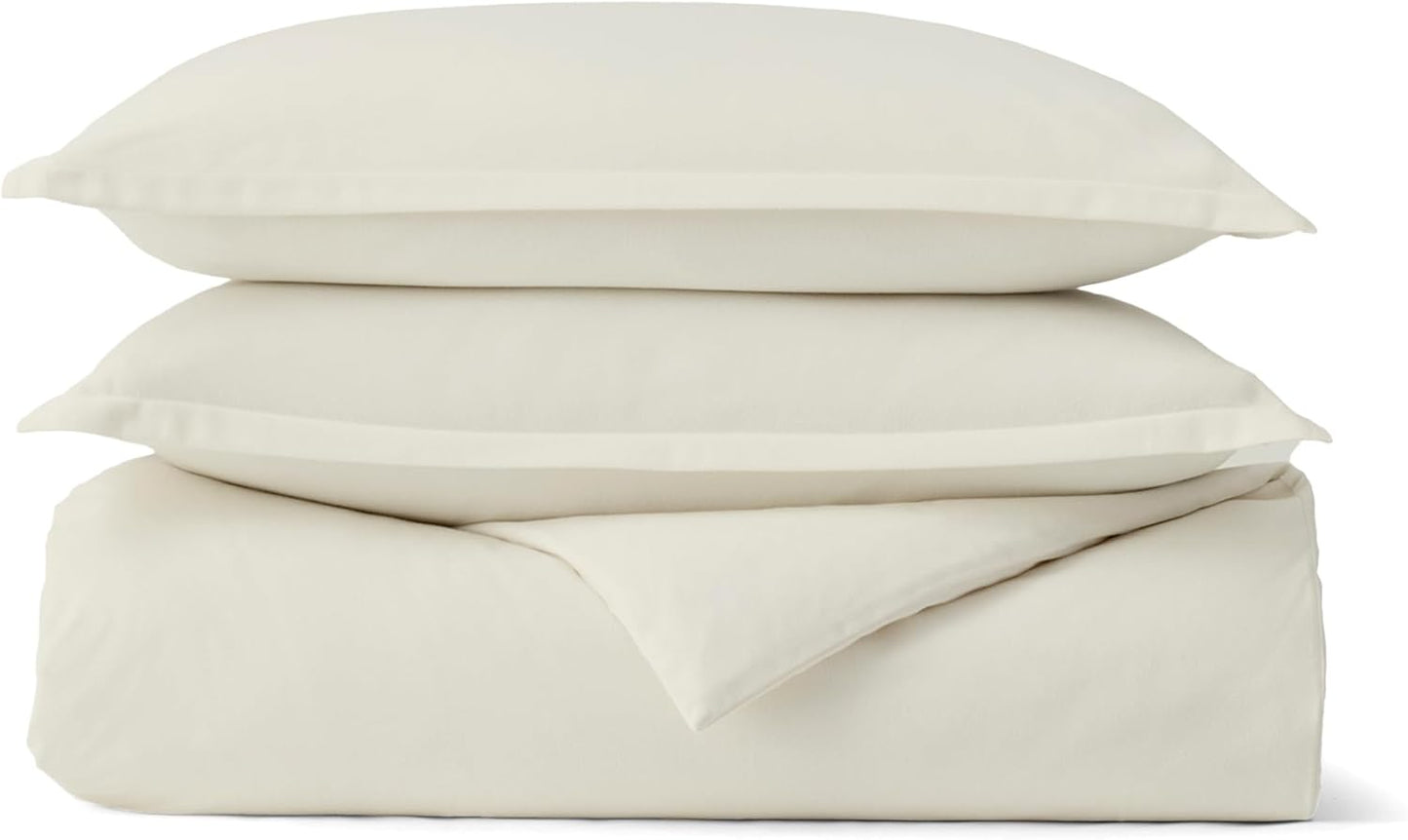 BOLL & BRANCH Flannel Duvet Set - Full/Queen, Cream - Luxury 100% Organic Cotton - 1 Duvet Cover, 2 Shams - Velvety Soft, Warm & Breathable Weave