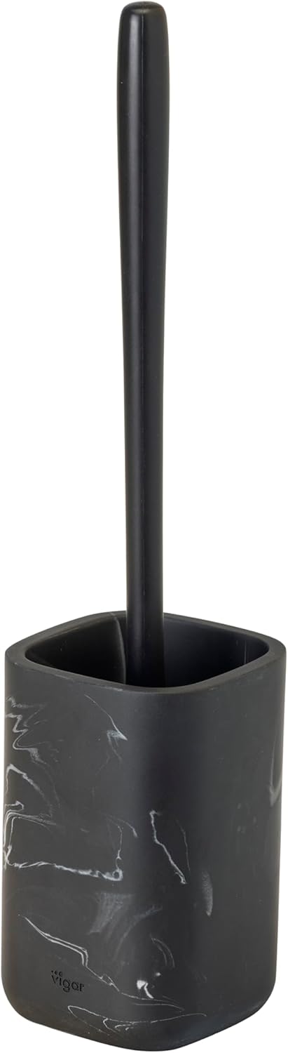 Vigar Zense Toilet Brush and Holder Set, Toilet Bowl Brush with Polyresin Stone Holder, Bathroom Sets for Bathroom Decor and Accessories, Black Marble