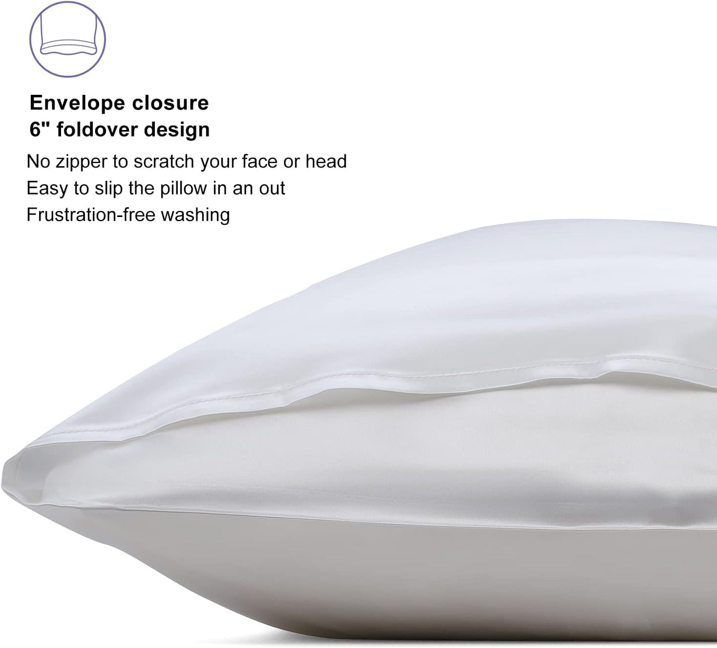 ALASKA BEAR Silk Pillowcase Envelope Closure, 22 Momme 100 Percent Long Overlap Sleeve Mulberry Silk Pillow Case Foldover Design, Machine Washable and NO Zipper, Queen (1, Cool White)