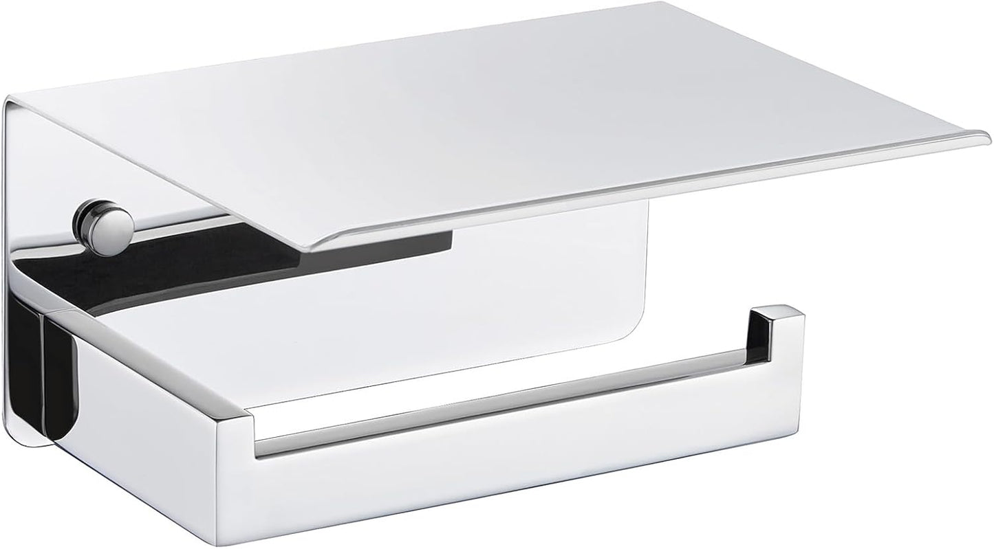 Angle Simple Toilet Paper Holder with Shelf Polished Chrome, 304 Stainless Steel Toilet Tissue Roll Holder Wall Mount