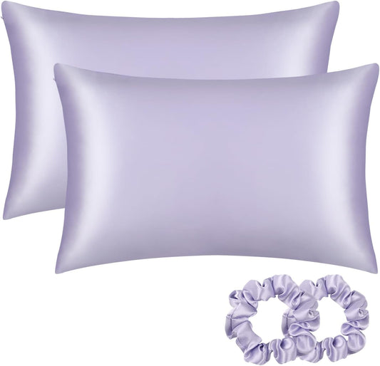 ALASKA BEAR Silk Pillowcase for Hair and Skin, Set of 2 Pure Genuine 22 Momme Mulberry Silk Pillow Cases King Size for Bliss Sleep Better Than Poly Satin, Zipper Closure(2pc, Lavender)