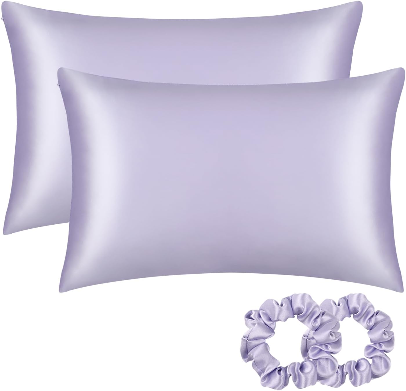 ALASKA BEAR Silk Pillowcase for Hair and Skin, Set of 2 Pure Genuine 22 Momme Mulberry Silk Pillow Cases Standard Size for Bliss Sleep Better Than Poly Satin, Zipper Closure(2pc, Lavender)