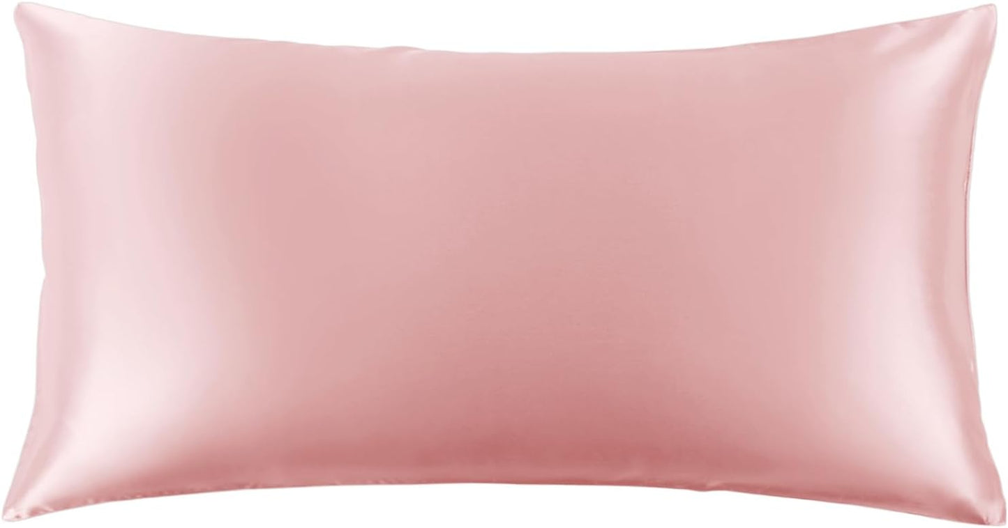 THXSILK Set of 2 100% Mulberry Silk Pillowcase for Hair and Skin Health, 22 Momme Soft and Smooth Pillowcases with Hidden Zipper, Both Sides Premium Grade 6A+ Silk, California King 20"x40", Pink
