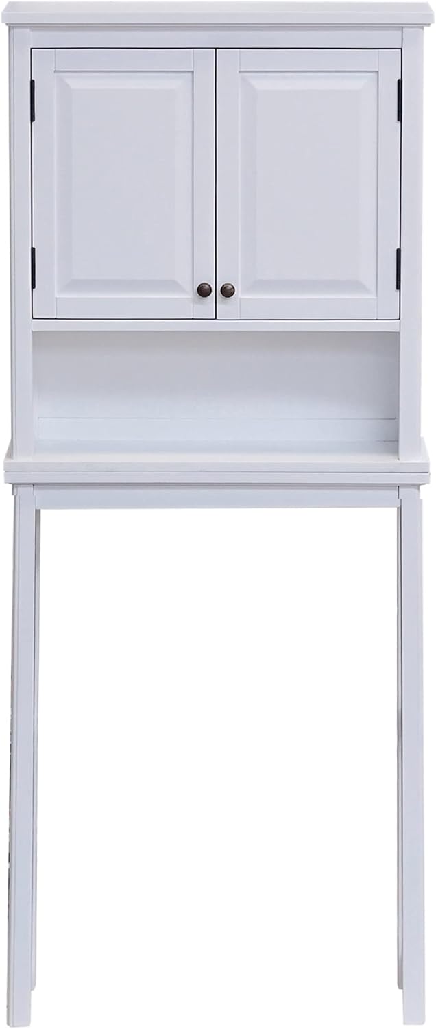 Alaterre Furniture Dorset Over-The-Toilet Storage Cabinet Set – Bathroom Organizer with Adjustable Shelf, Open Display Shelf, Zinc Hinges, and Nylon Floor Levelers (White)