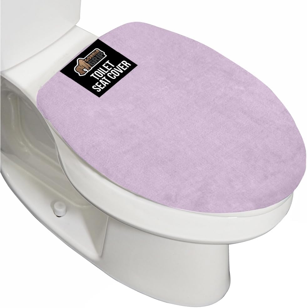 GORILLA GRIP Thick Memory Foam Bathroom Toilet Lid Seat Cover, Soft Velvet Topside, Machine Wash, Plush Cushioned Covers Fits Most Size Lids, Decorative Bath Room Accessories, 19.5x18.5, Light Purple