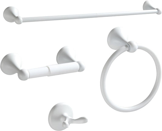 BGL Bathroom Accessories Set, White Paint Expandable Towel Bar 4-Piece Bathroom Accessory Set Wall Mounted Towel Ring Robe Hook Toilet Paper Holder Towel Holder