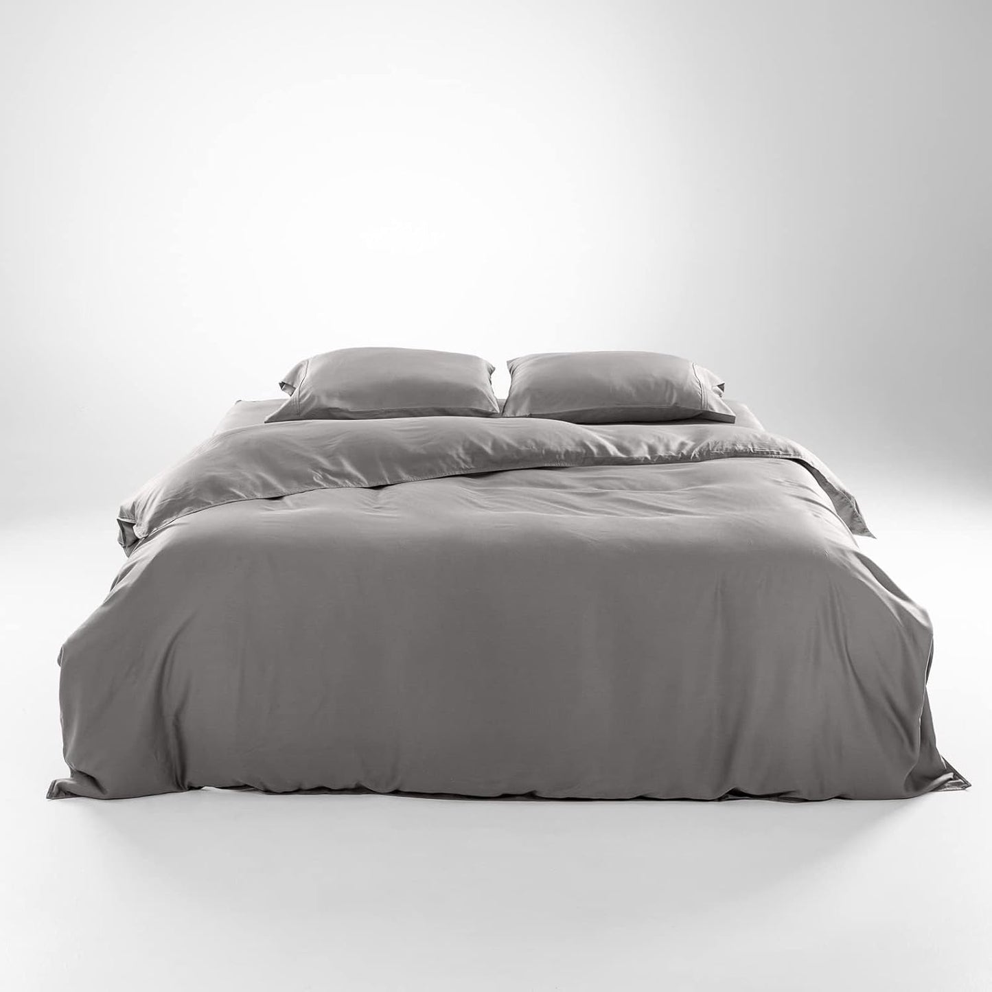 Olive + Crate Tencel Eucalyptus Cooling Duvet Cover Set - Hypoallergenic, Lyocell Tencel Duvet Cover - Soft, Temperature Regulating with Hidden Button Closure & Corner Ties - Queen Size [Stone Gray]