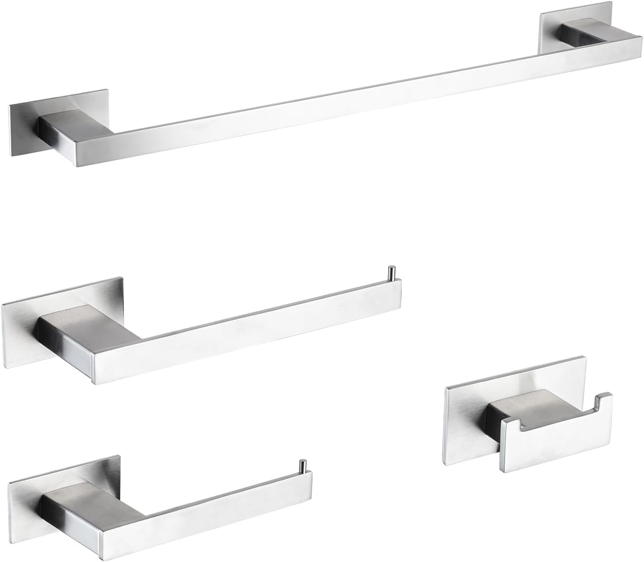 4-Pieces Bathroom Hardware Accessories Set, Towel Rack Towel Bar Toilet Paper Holder Towel Hook Self Adhesive Stainless Steel Towel Rack Set for Bathroom Wall Mounted, Brushed Nickel, 16 Inch