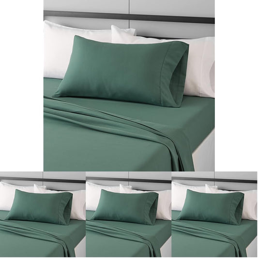 Amazon Basics Lightweight Super Soft Easy Care Wrinkle-Free Breathable Microfiber 3-Piece Bed Sheet Set with 14-Inch Deep Pockets, Twin XL, Emerald Green, Solid (Pack of 4)