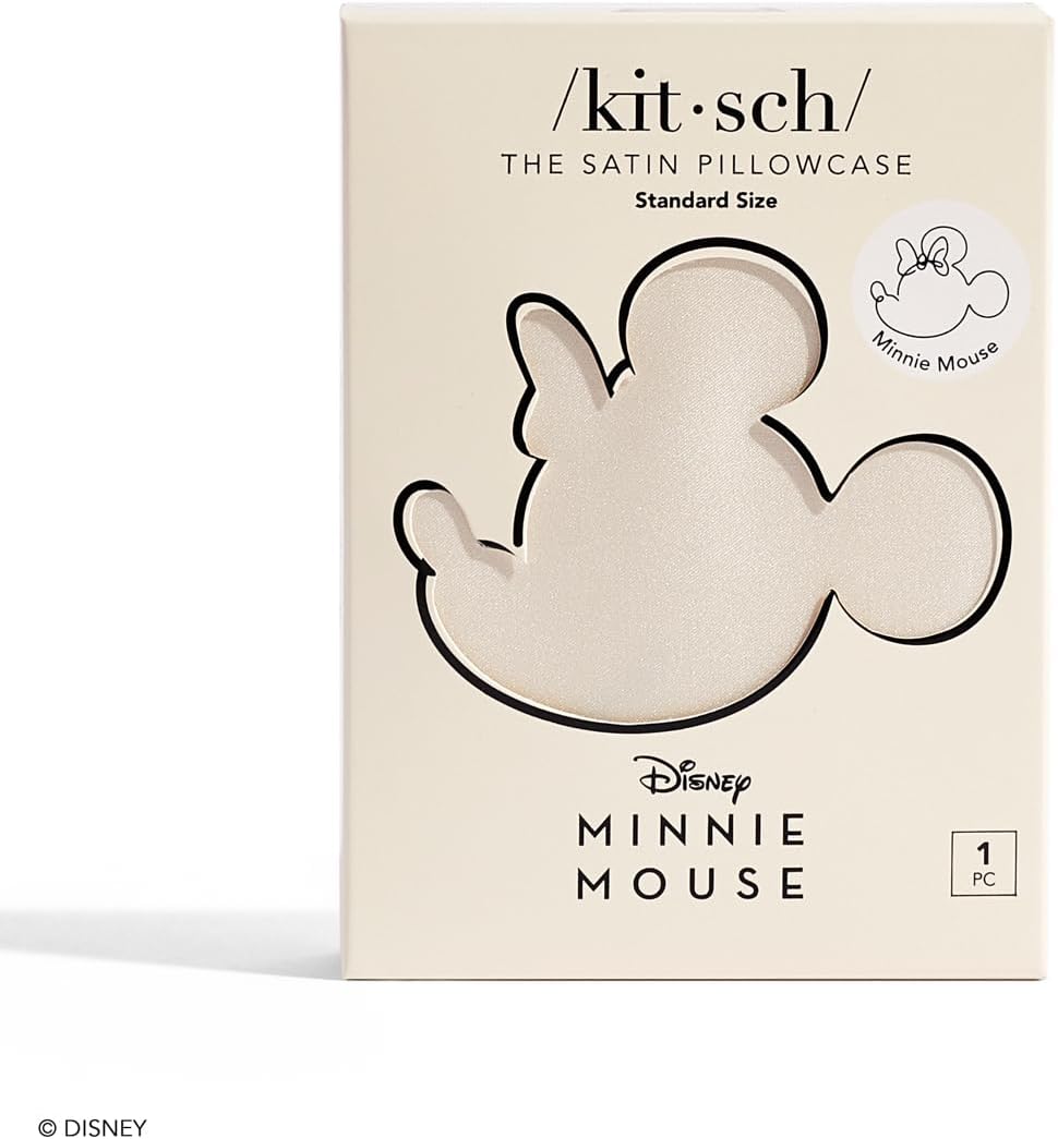 Kitsch & Disney Minnie Mouse Satin Pillowcase with Zipper Softer Than Silk, Cooling Pillow Case for Hair & Skin, Wrinkle-Free, Machine Washable, Queen/Standard (19x26)