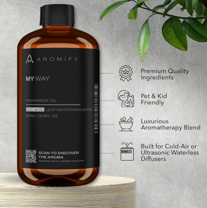 My Way Diffuser Oil, Inspired by 1 Hotel Miami Beach, 16.9 FL Oz, 500 mL, Hotel Scent Diffuser Oil, My Way Aromatherapy Blend of Essential Oils for Home & Office, Leather & Sandalwood Scent.