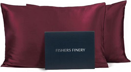 Fishers Finery 25mm 100% Pure Mulberry Silk Pillowcase (Red King 2 Pack)
