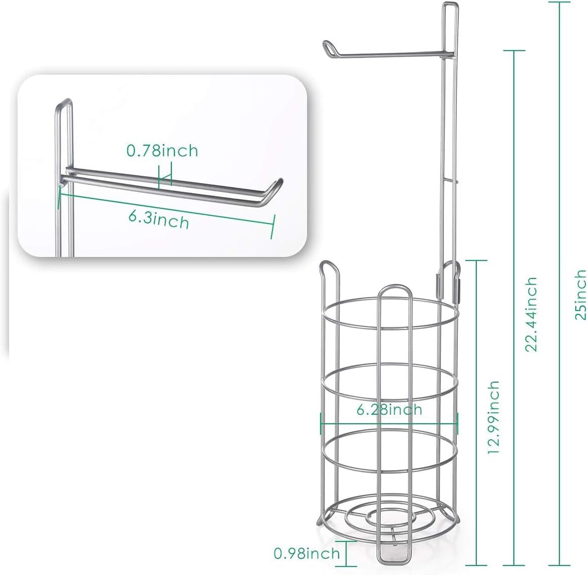 TomCare Toilet Paper Holder Toilet Paper Stand Free-Standing Toilet Tissue Paper Roll Bathroom Storage Shelf and Dispenser for 3 Spare Rolls Metal Wire Bathroom Accessories Storage Organizer