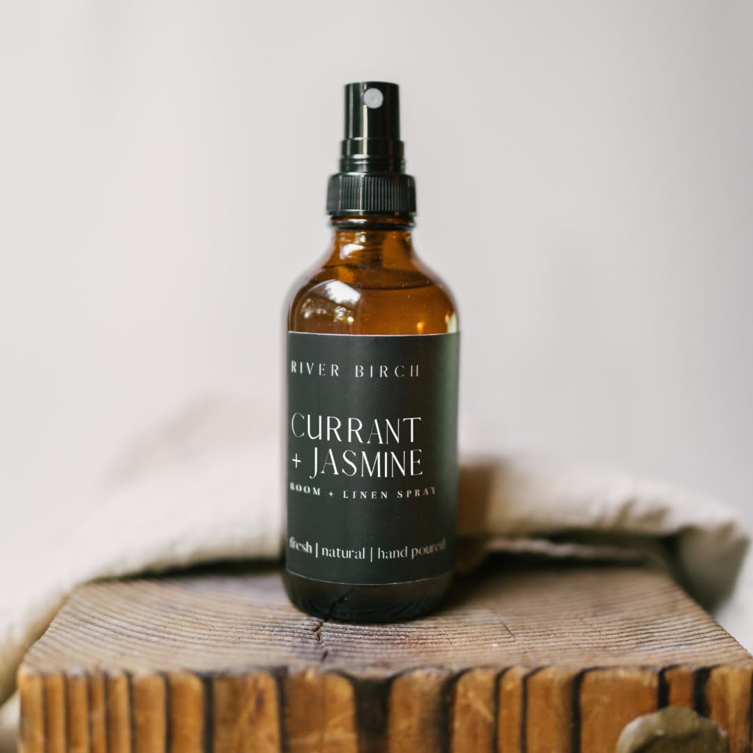 River Birch Currant + Jasmine Scented Linen and Room Spray | Home Fragrance | 4 oz Glass Amber Bottle | Luxury Signature Scent | Handmade in Texas