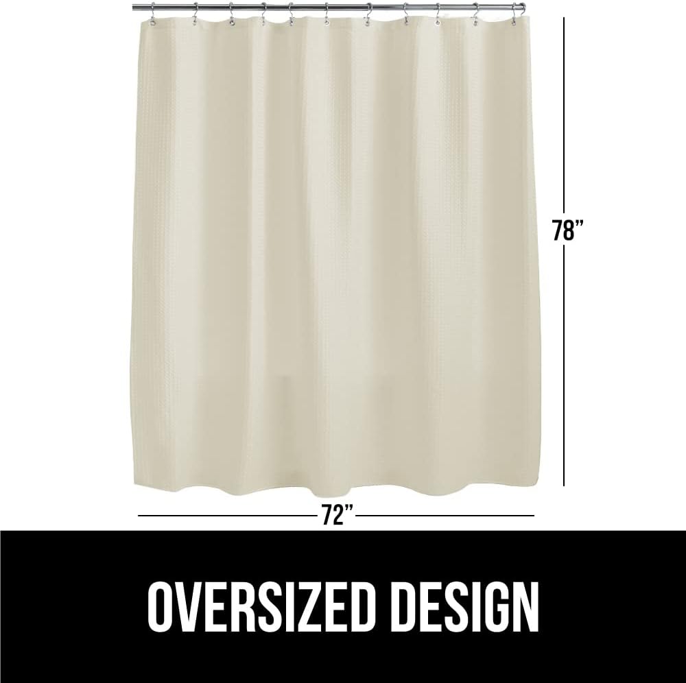 GORILLA GRIP Waffle Shower Curtain, Thick Weighted Fabric, 72x78, Wrinkle and Rust Resistant, Hotel Quality Design, Heavy Duty Long Curtains for Bathroom Showers, Bath Tubs, Machine Wash Ivory Cream