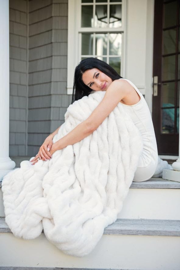 Minky Couture Hugs Blanket - Extra Plush Blanket for Premium Gifting - Stretchy Bubbled Cozy Throw - Silky Smooth - Durable & Machine-Washable - Travel-Friendly - Monster, Cream