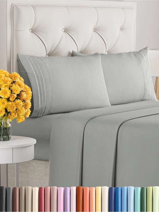 Full Size 4 Piece Sheet Set - Extra Soft, Breathable And Cooling Sheets - Hotel Luxury Bed Sheets for Women & Men - Deep Pockets, Easy-Fit & Wrinkle-Free Sheets - Light Slate Grey Oeko-Tex Bed Sheets