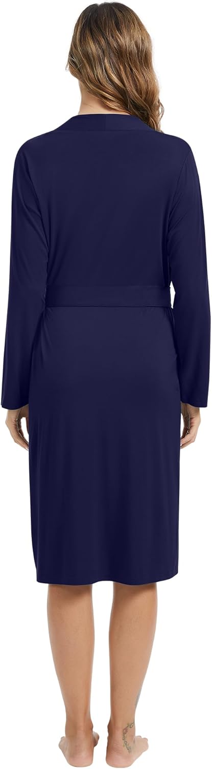 WiWi Women's Robe Long Sleeve Bathrobe with Pockets Soft Kimono Spa Lightweight Robes Bamboo Viscose Loungewear S-XXL
