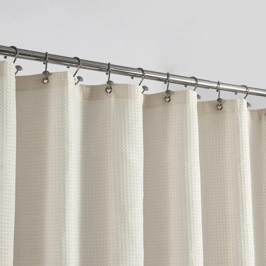 Barossa Design Long Fabric Waffle Weave Shower Curtain 78 inch Height, Hotel Luxury Spa, 230GSM Heavy Weight, Water Repellent, Machine Washable, Cream, 71x78