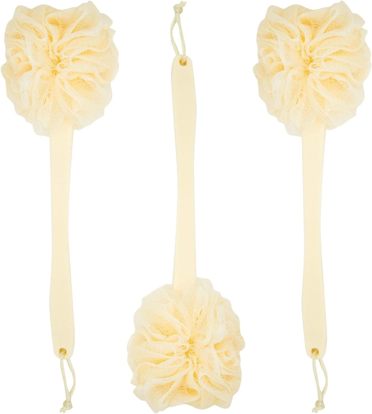 Juvale Exfoliating Luffa Shower Scrubber & Bath Scrubber for Body - 18 in, Ivory, 3-Pack - Loofah on a Stick & Shower Brush for Back