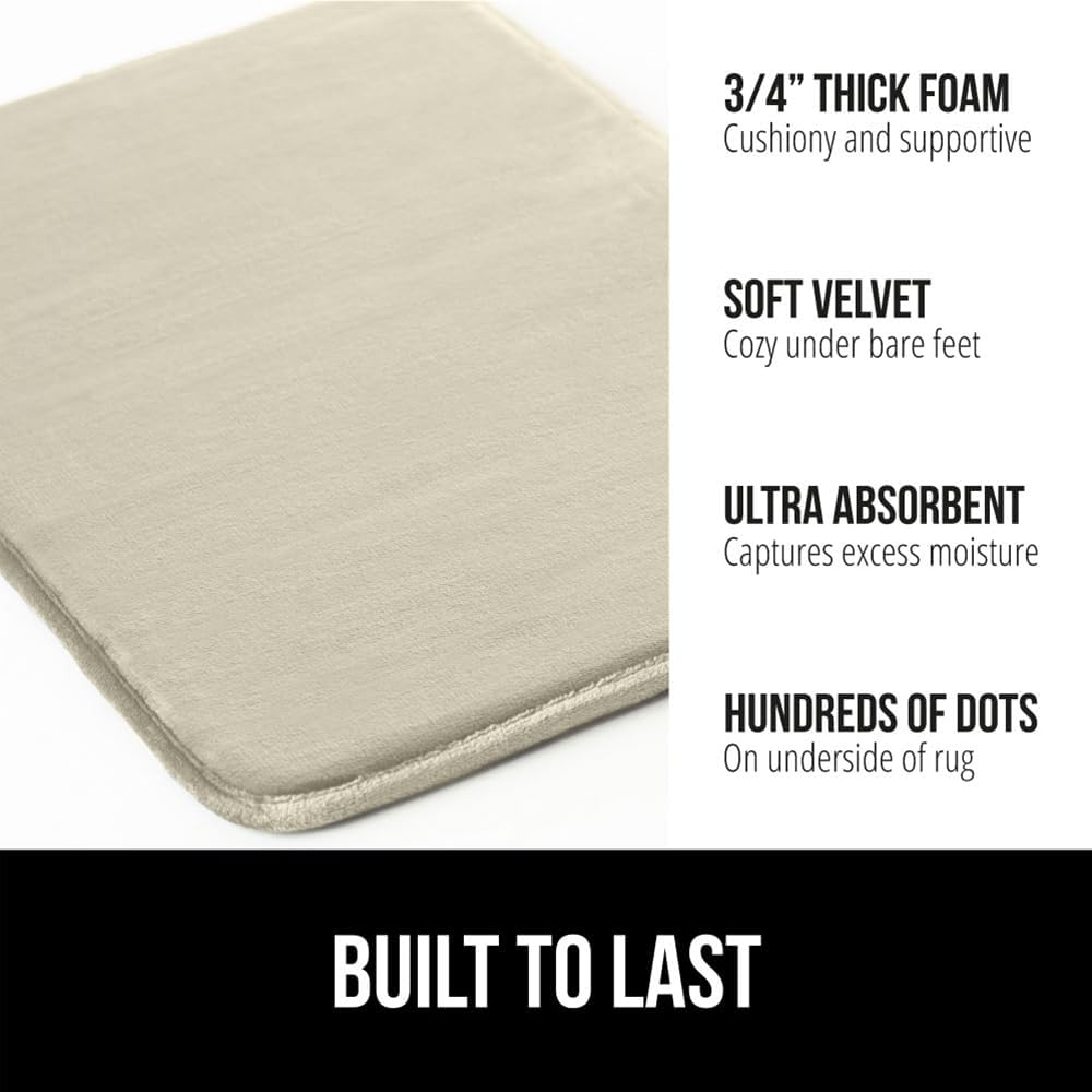 GORILLA GRIP Memory Foam Bath Rugs, Soft Absorbent Velvet Bathroom Mats, Durable Dots on Underside, Machine Washable Bathmat, Carpet Rug Room Decor for Shower Floor, 48x24 Mat, Champagne