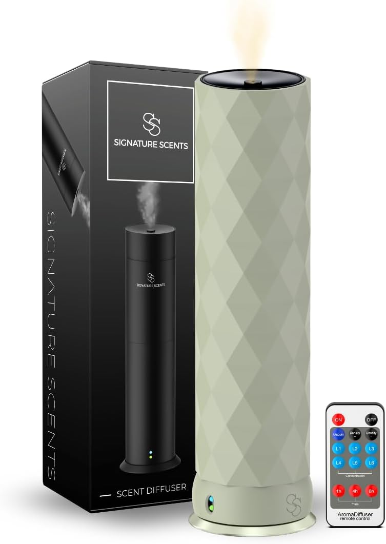 Waterless Essential Oil Hotel Scent Diffuser - Cold Air Diffuser - Covers 1000 sq. ft. - Waterless Diffuser for Home, Office & Hotel (Black + Interchangeable Sleeve) (Black + Light Gray Sleeve)