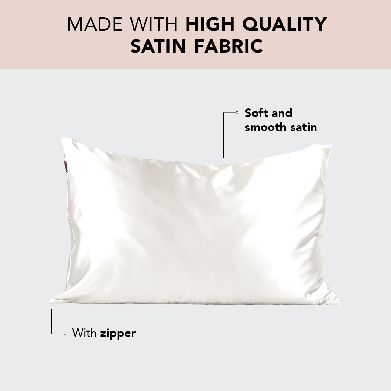 Kitsch Satin Pillowcase with Zipper for Hair & Skin, Softer Than Silk Pillow Cases Standard Size, Wrinkle-Free, Smooth and Cooling Satin Pillow Covers, 19"x26" - Ivory